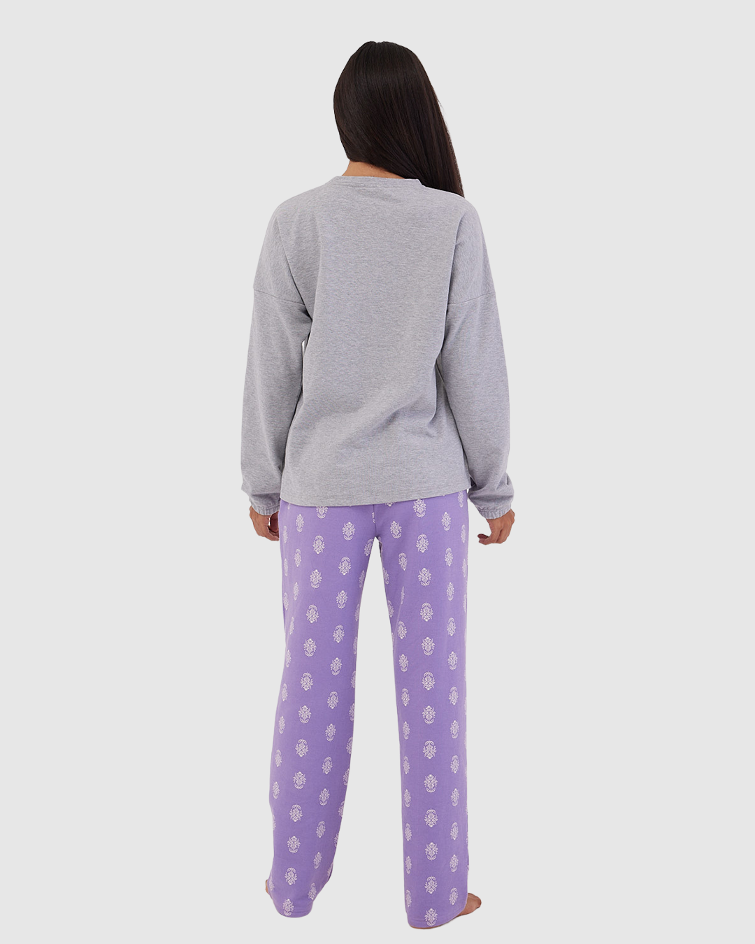 Lavender Motif Winter Full Pyjama Grey