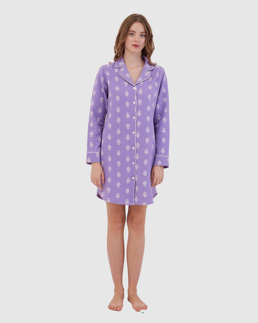 Lavender Motif Winter Nightdress Purple