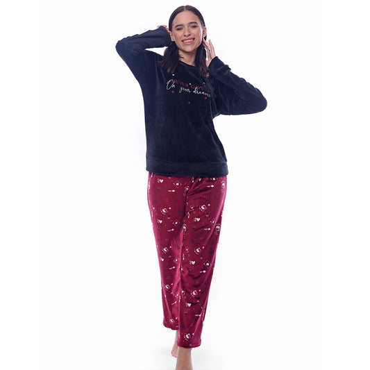 Red Playing Winter Full Pyajama Velour