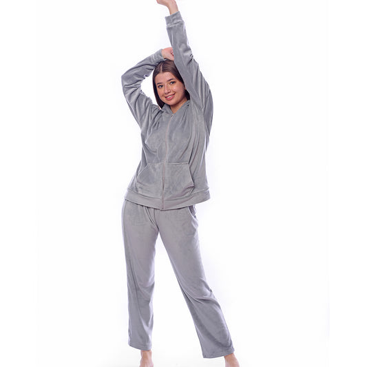 Plain Grey Winter Full Pyjama Velour