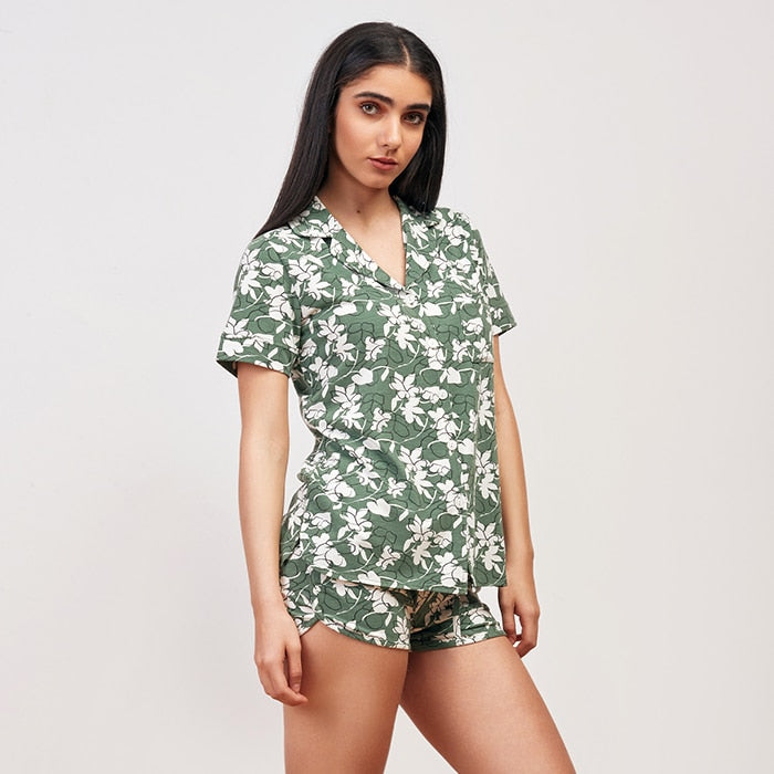 Green flower Summer full Pyjama- Green