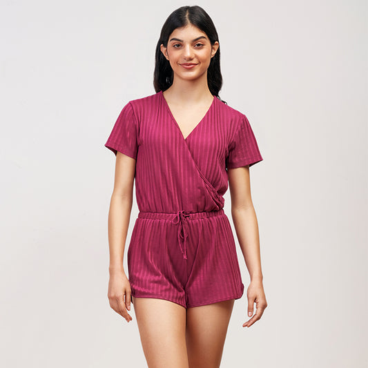 Purple Plain Summer Romper Short Sleeves