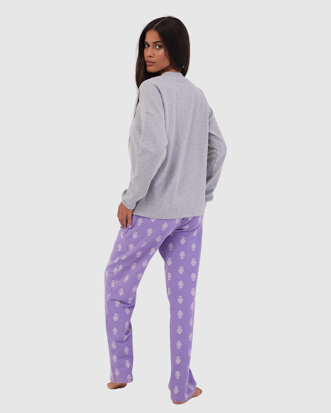 Lavender Motif Winter Full Pyjama Grey