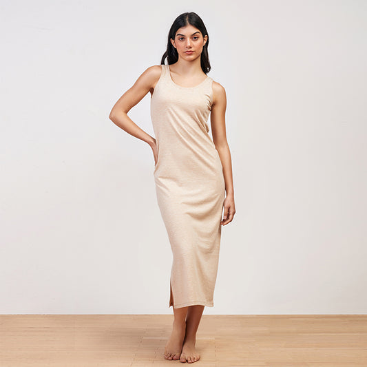 Beige Chine Long Summer Dress Sleeveless