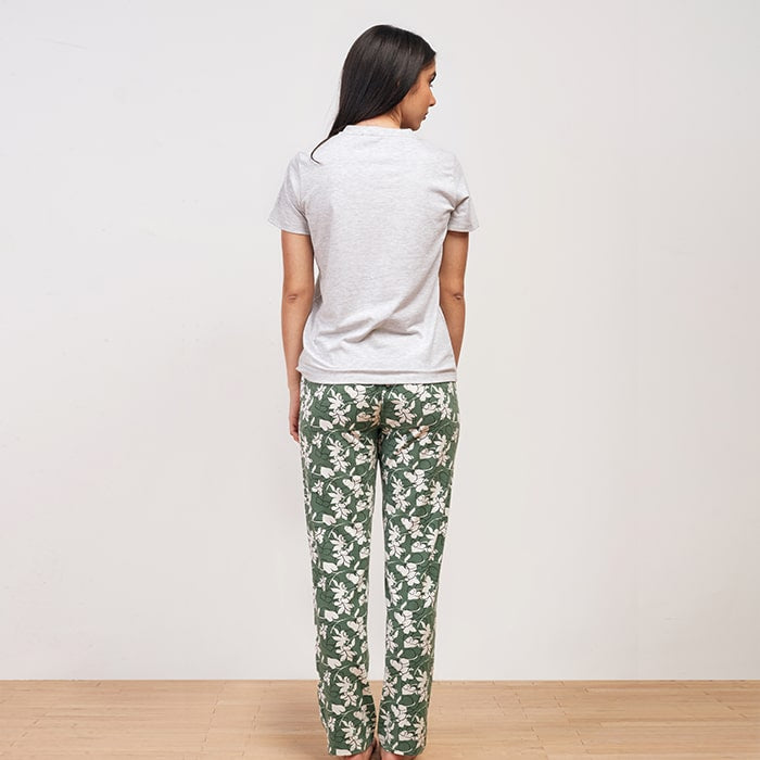 Green flower Summer Full Pyjama - Gray