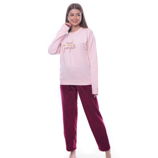 Pink & Red Winter Full Pyjama Melton