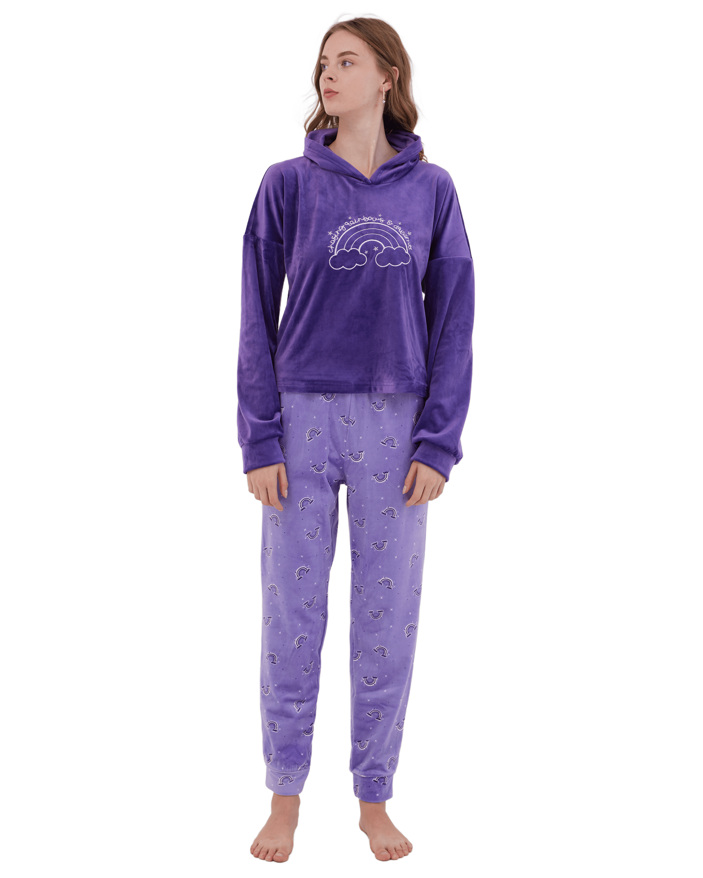 Rainbow Winter Full Pyjama With Hoodie Purple