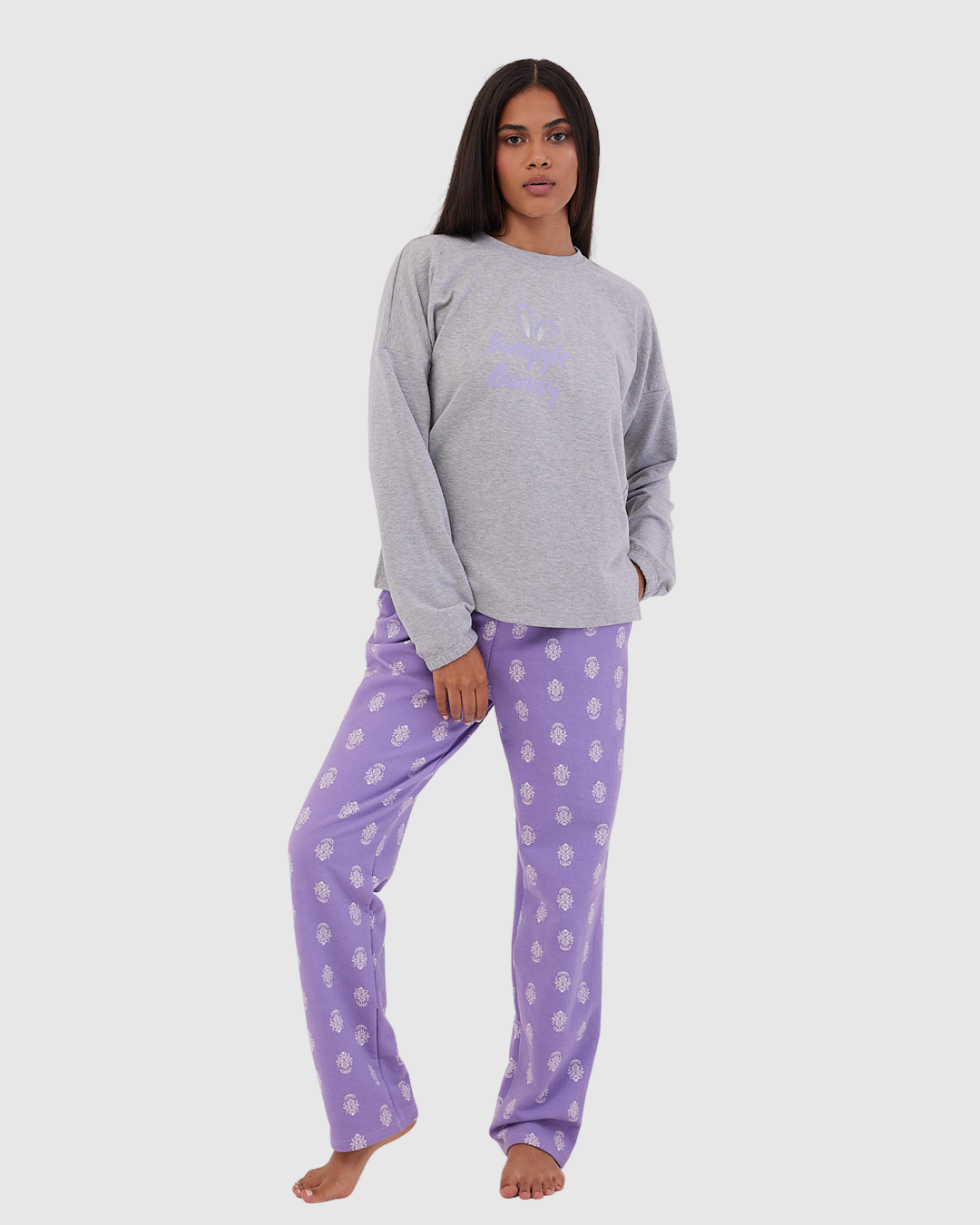 Lavender Motif Winter Full Pyjama Grey