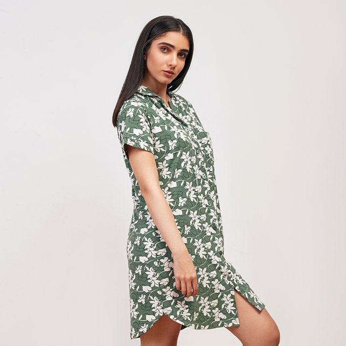 Green flower Summer Nightshirt - Green