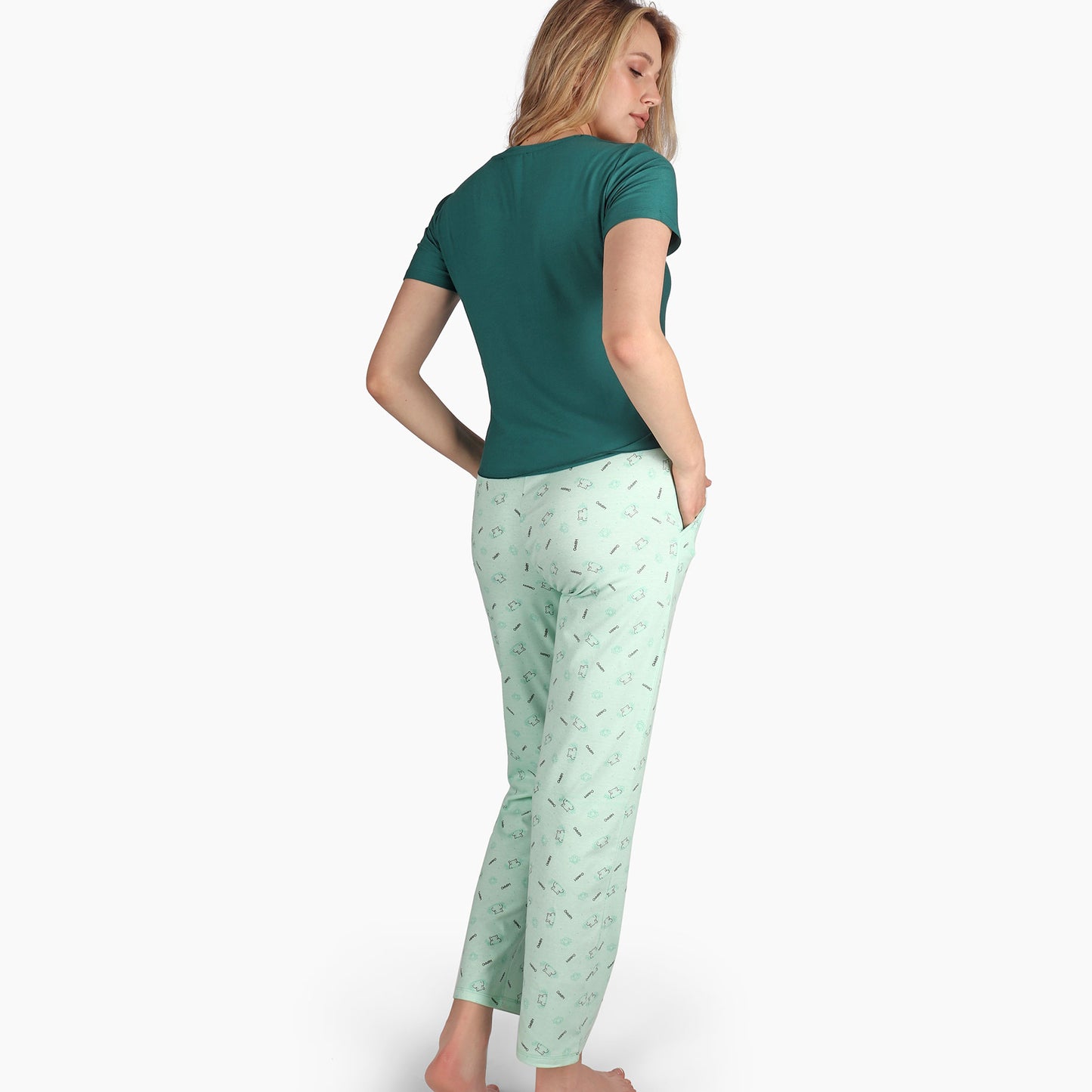 Hippo Summer Pyjama Short Sleeve Front Tie - Tank Green
