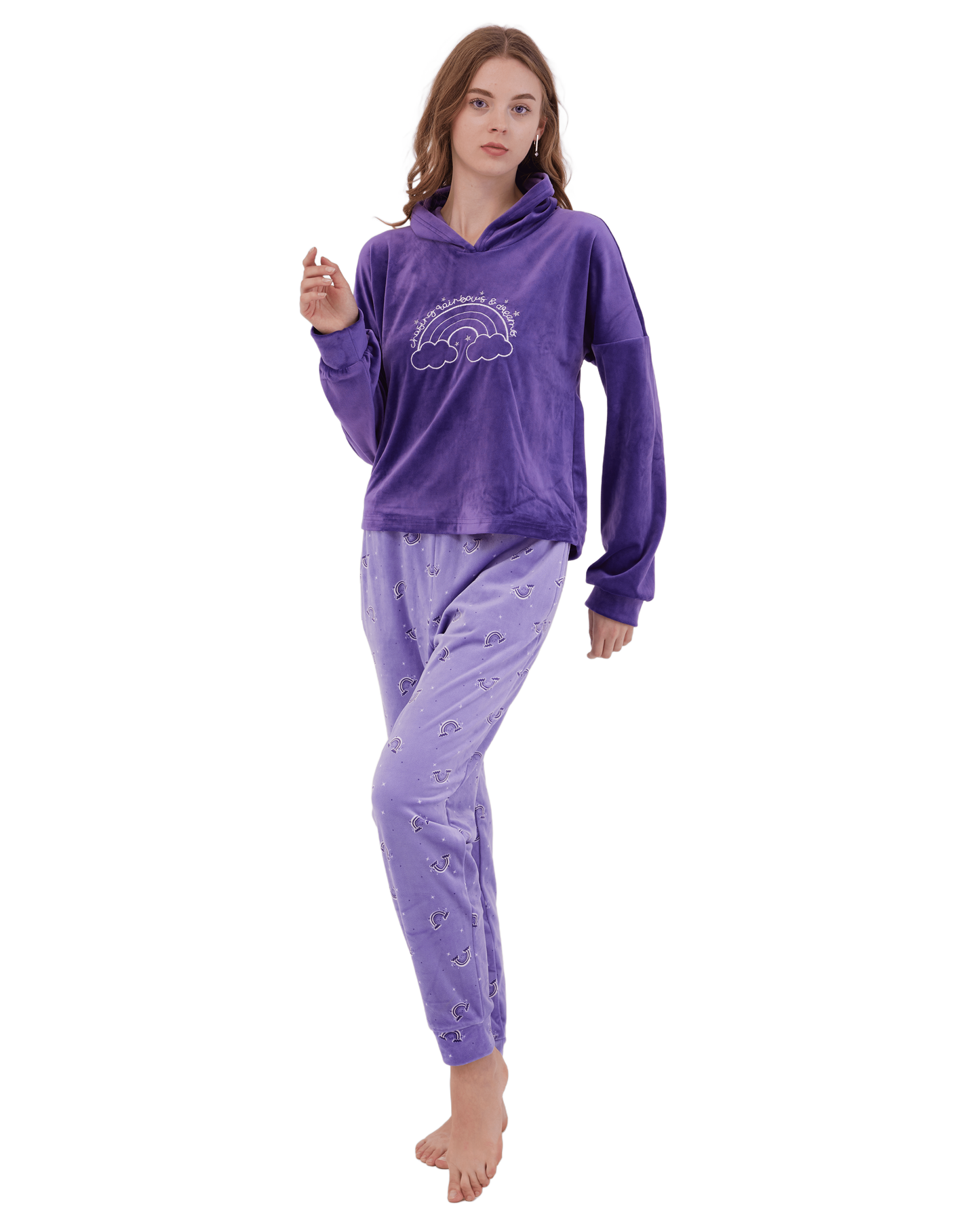 Rainbow Winter Full Pyjama With Hoodie Purple