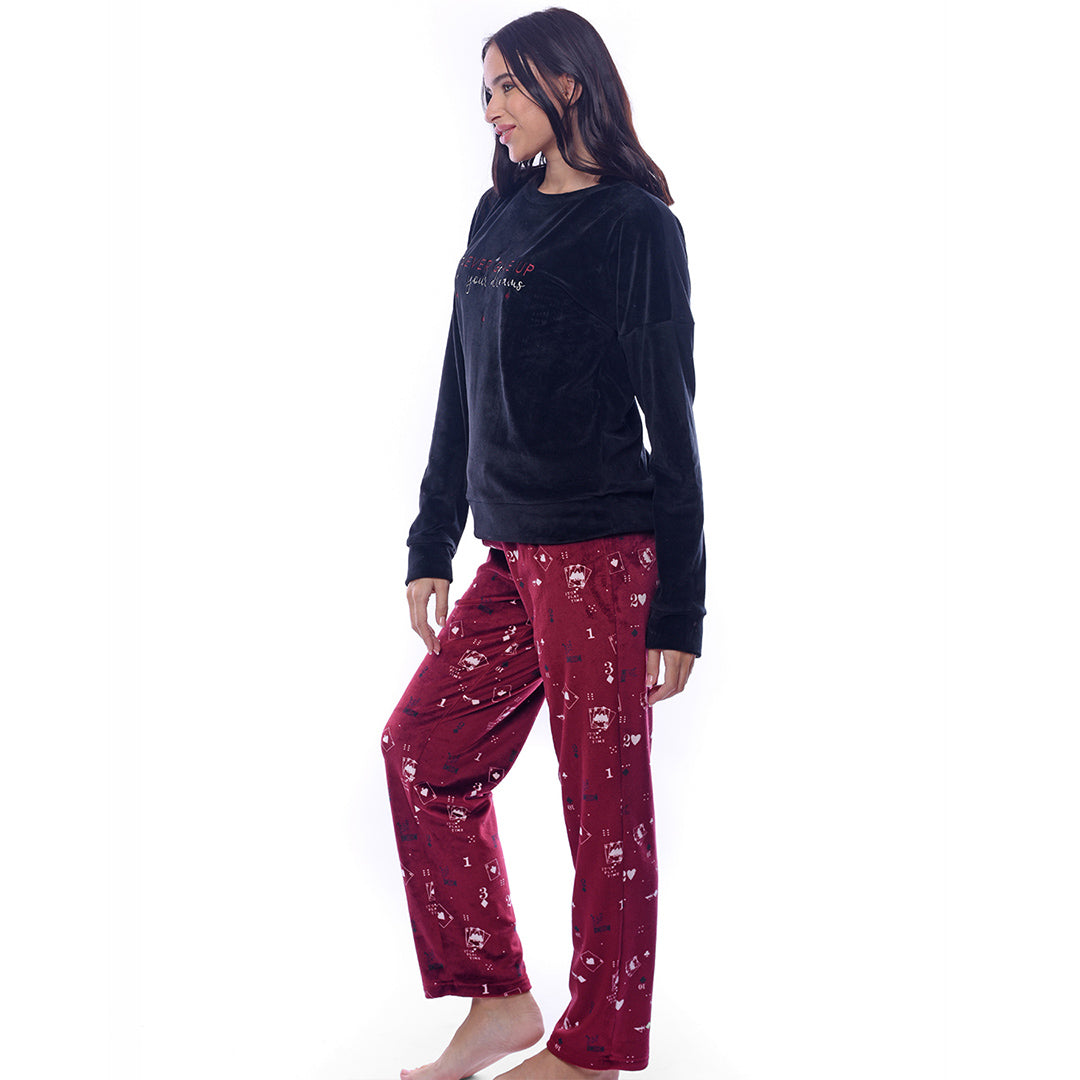 Red Playing Winter Full Pyajama Velour