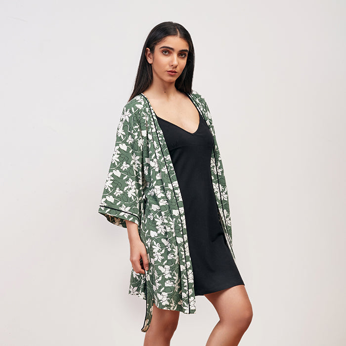 Green Flower Short Robe Only Green