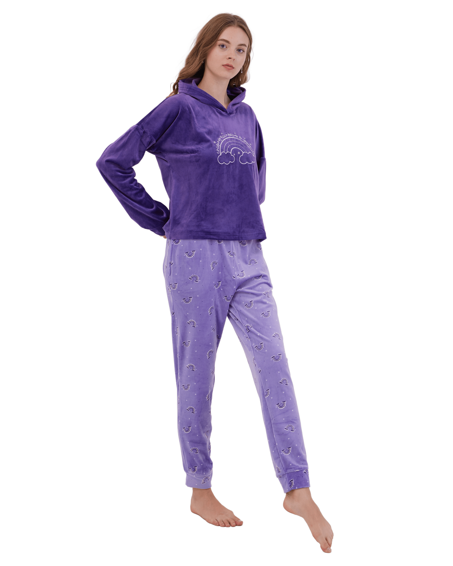 Rainbow Winter Full Pyjama With Hoodie Purple