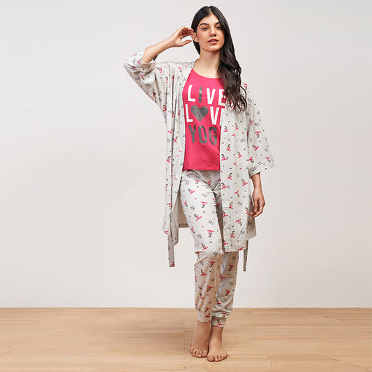 Relax Yoga Short Printed Robe 3/4 Sleeve Gray