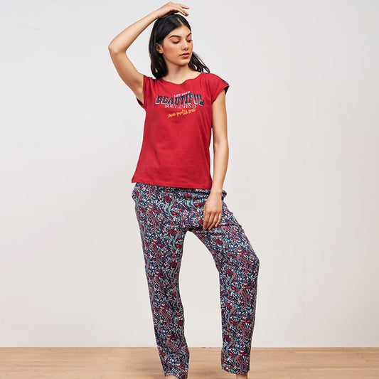 Geomatrice floral Summer full Pyjama - Red
