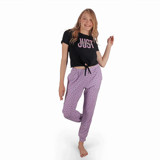 Dots Summer Pyjama Short Sleeve Purple with Tie- Jeresh