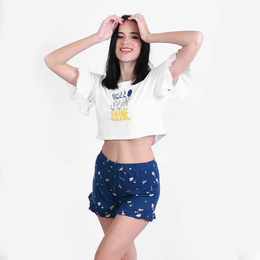 Beach Mood Summer Pyjama Hot Short With Crop Top