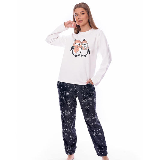 Hello Cold Days White Full Pyjama