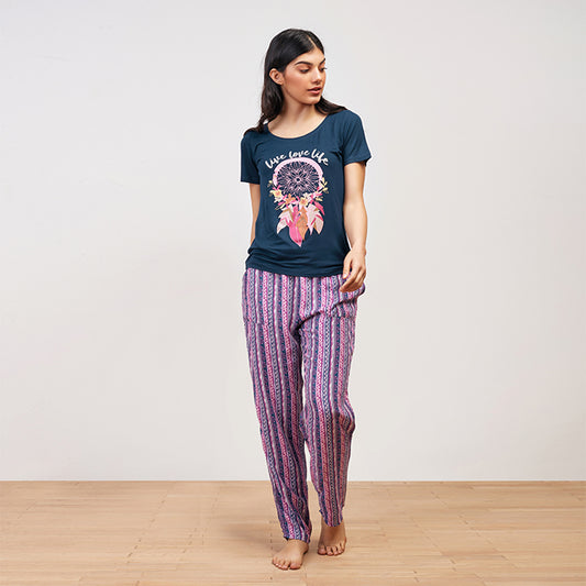 Boho stripe Summer full Pyjama - Dark Navy