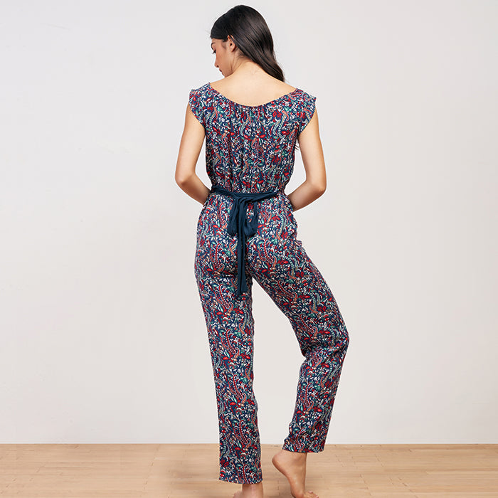 Geomatrice floral Summer Jumpsuit– Navy