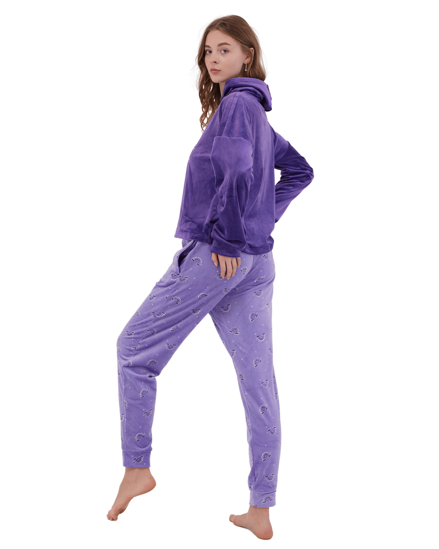 Rainbow Winter Full Pyjama With Hoodie Purple