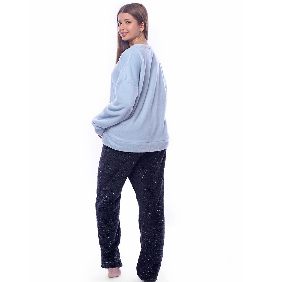 Black Plain Winter Full Pyjama - Baby Blue