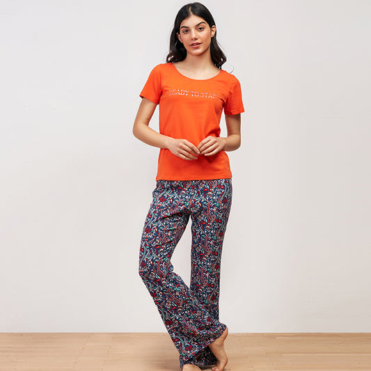 Geomatrice floral Summer full Pyjama - Orange