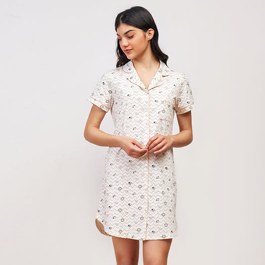Stripe animal Summer Nightshirt - white