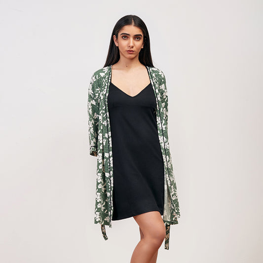 Green Flower Short Robe Only Green