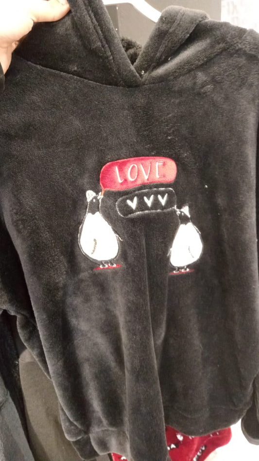 penguin Love Winter Full Pyjama Black