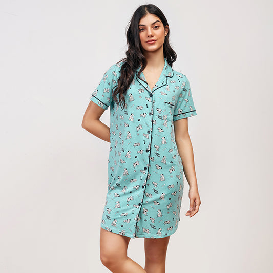 Little Paws Summer Half Sleeves Nightshirt - Baby Blue