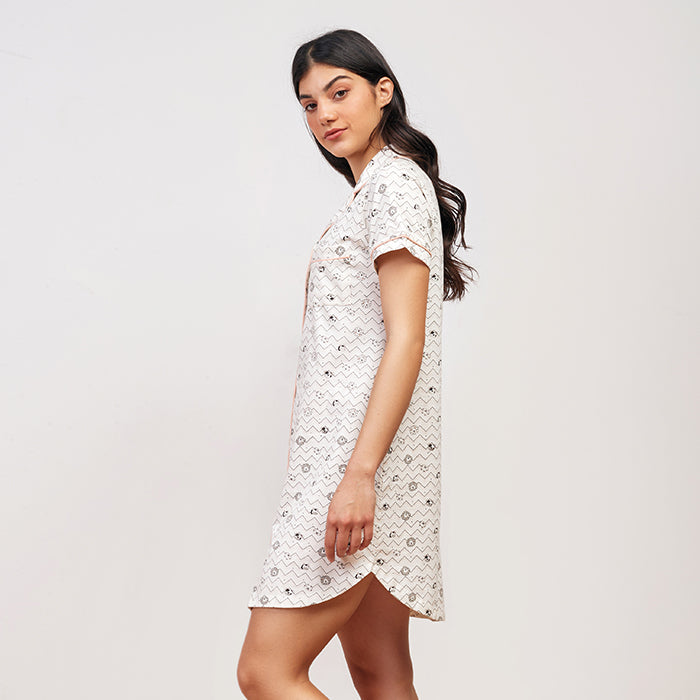 Stripe animal Summer Nightshirt - white