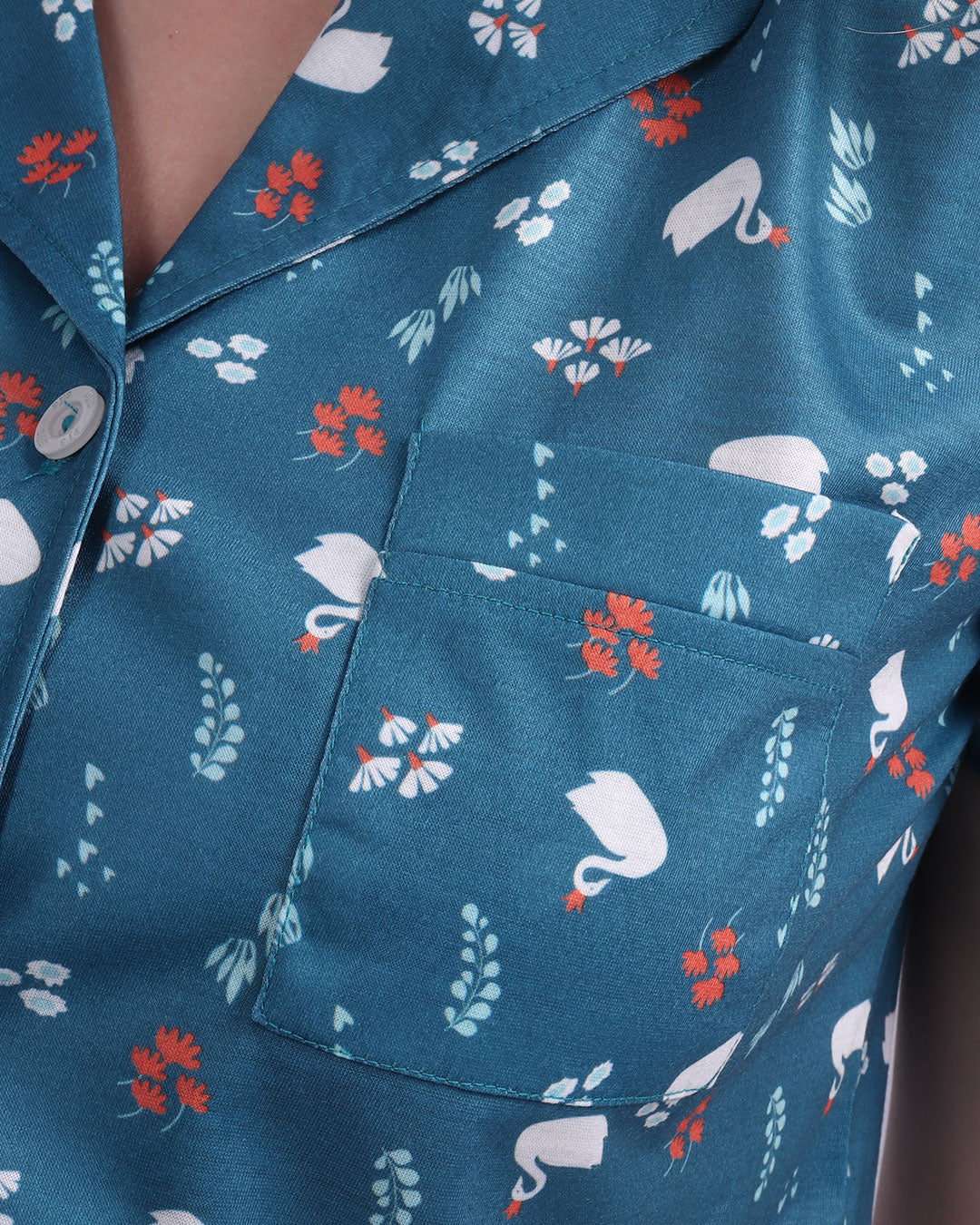 Swan Short Sleeves Summer Nightshirt Petrol