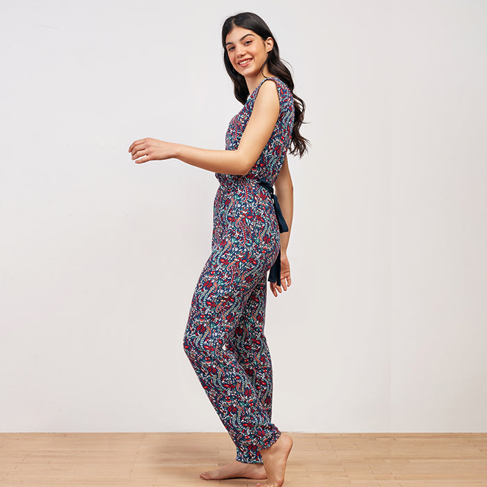 Geomatrice floral Summer Jumpsuit– Navy