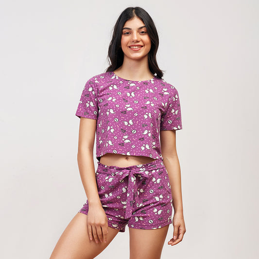 Boo love Summer top and short pyjama set in purple