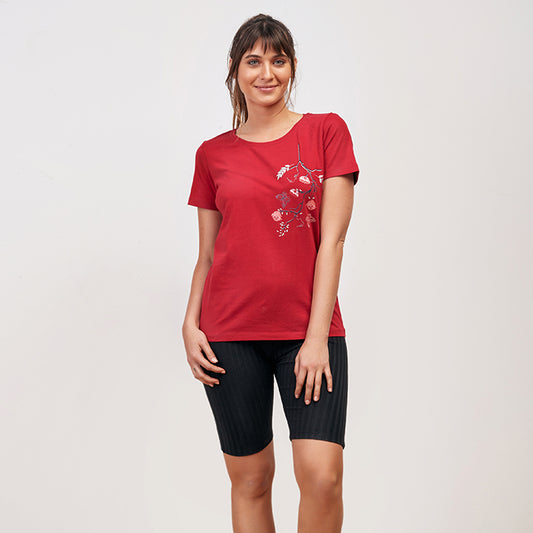 Red Plain Summer Pyjama Short Sleeves Short