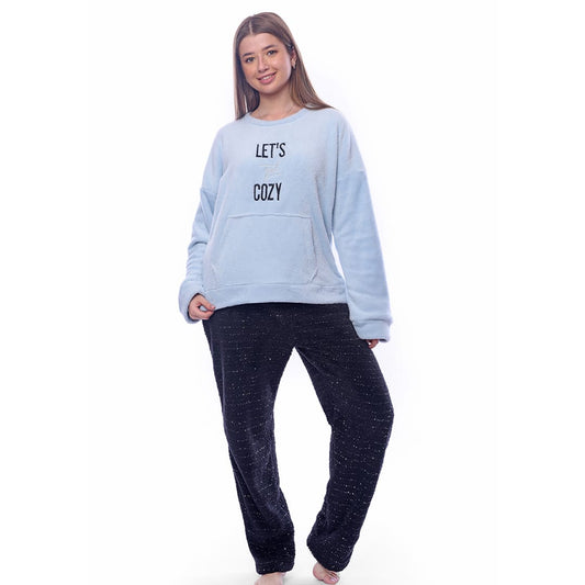 Black Plain Winter Full Pyjama - Baby Blue