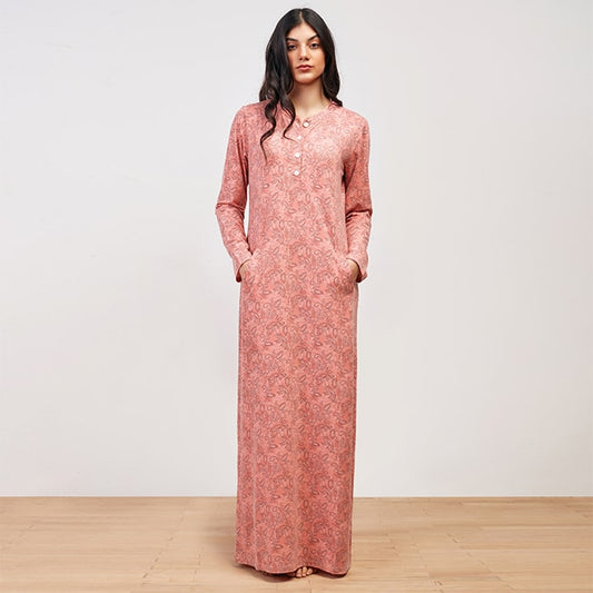Paisley Crew Neck Patterned Long Sleeve Galabya