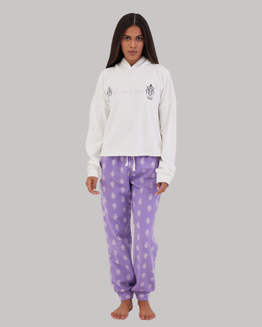 Lavender Motif Winter Full Pyjama White