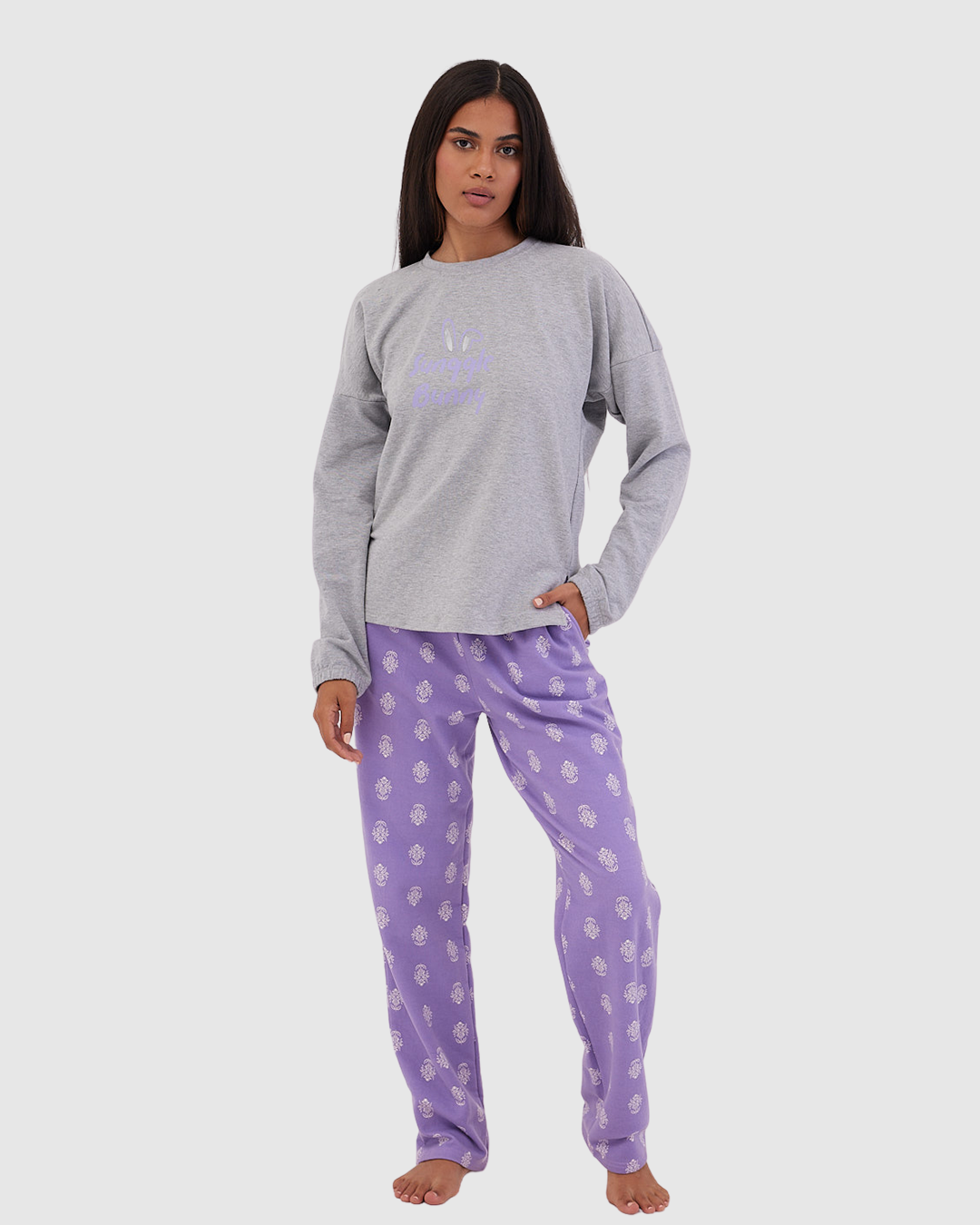 Lavender Motif Winter Full Pyjama Grey