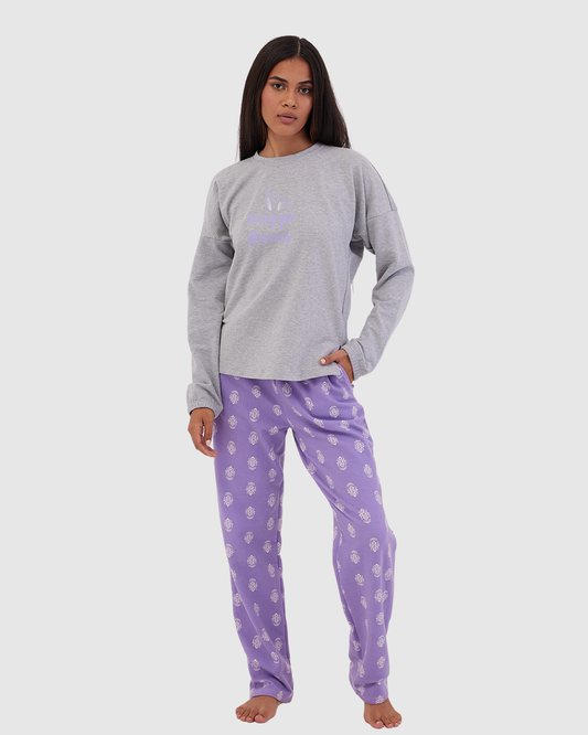 Lavender Motif Winter Full Pyjama Grey